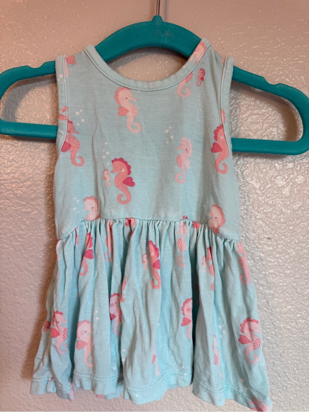 Toddler Seahorse Print Tank Dress - Aqua & Pink